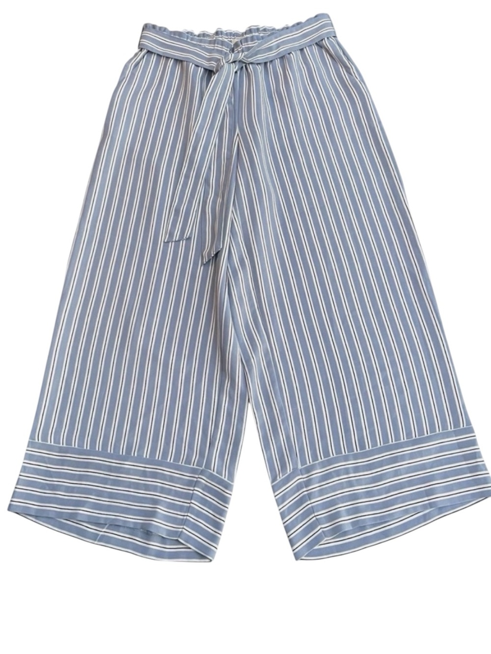 New LOFT Blue/White Stripe PaperBag Waist Belted Wide Leg Crop Culotte Pants (S)
